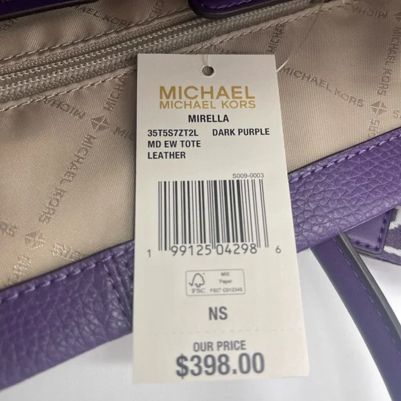 MICHAEL KORS Mirella Medium EW Pebbled Leather Tote Bag
Dark Purple 
NWT - Picture 9 of 16